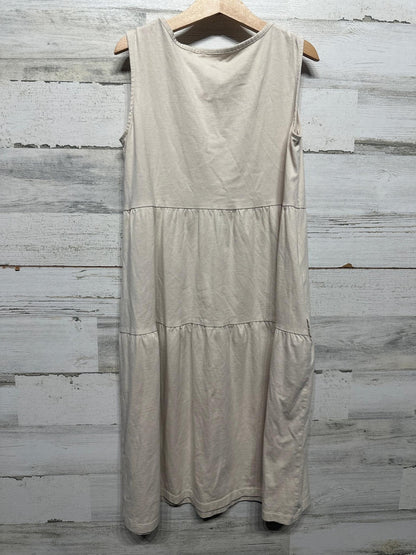 Uniqlo Tiered Dress Girls 9-10 Beige Sleeveless Cotton Knit Pockets EUC3