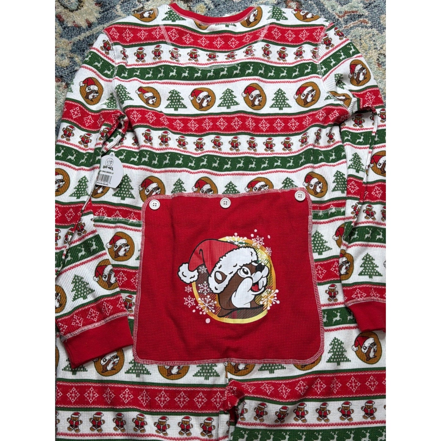 Buc-ee's Christmas Union Suit Pajamas Adult Large Red Green Fair Isle NWT4