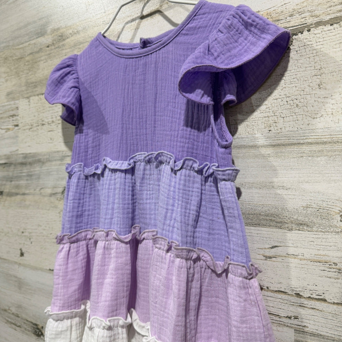Emma Jean Tiered Ruffle Dress Girls 2T Purple White Cotton Gauze Boho EUC1