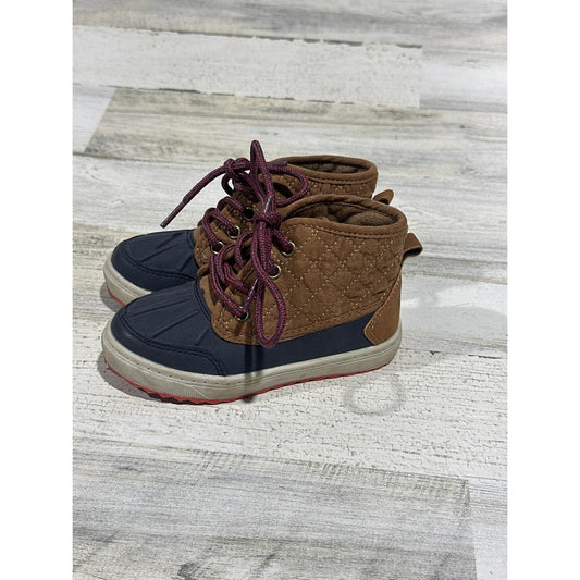 OshKosh Duck Boots Boys Toddler 8 Brown Navy Quilted Lace Up GUC0