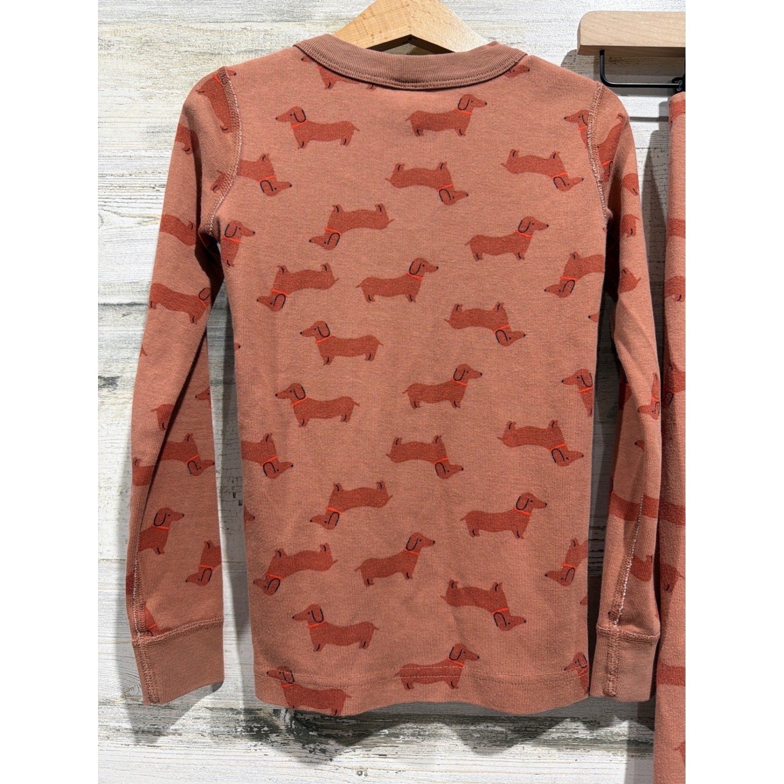 Hanna Andersson Pajamas 6-7 120cm Brown Dachshund Dog Organic Cotton *Flawed8