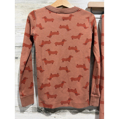 Hanna Andersson Pajamas 6-7 120cm Brown Dachshund Dog Organic Cotton *Flawed8