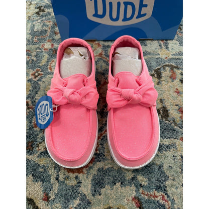Hey Dude Wendy Bow Stardust Girls Size J5 Pink Glitter Slip On Moccasin NWT1