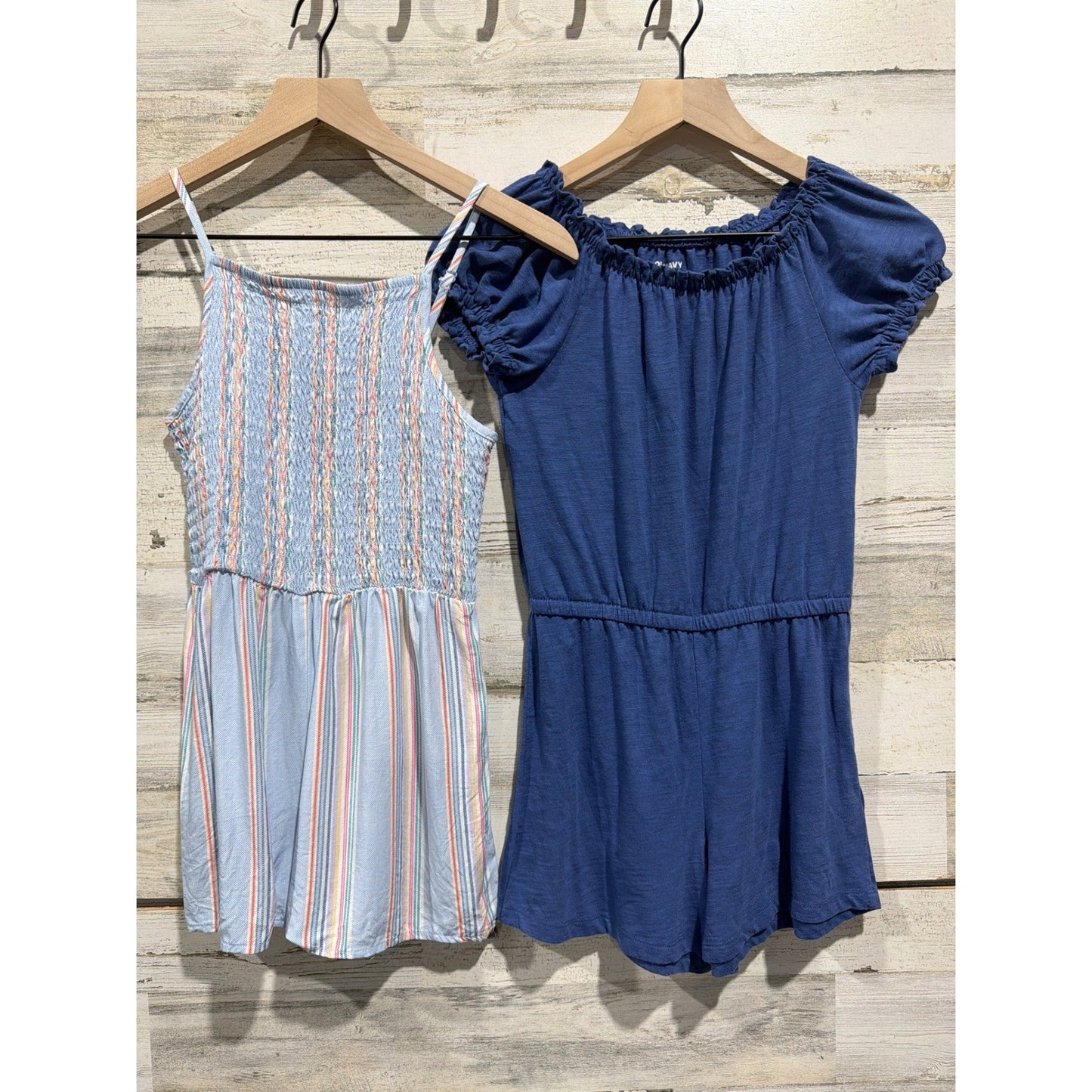 Art Class Old Navy Romper Bundle Girls 10/12 Blue Striped Summer Boho EUC0