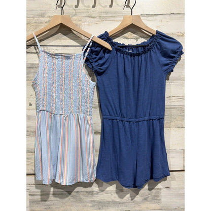 Art Class Old Navy Romper Bundle Girls 10/12 Blue Striped Summer Boho EUC0