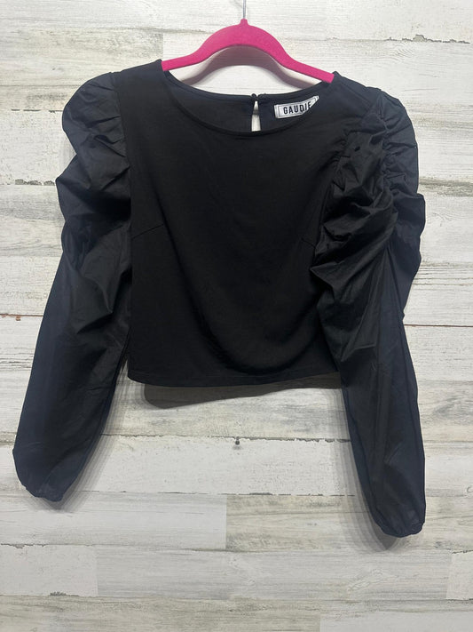 Gaudie Puff Sleeve Top Women Size S Black Ruched Crop Keyhole NWT0