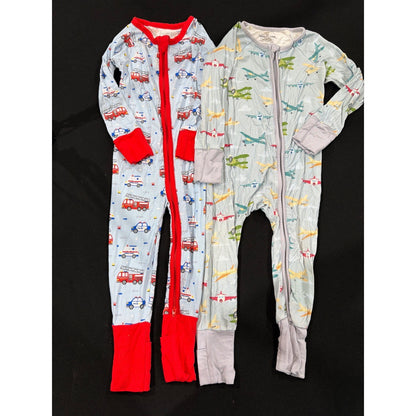 Caden Lane Bamboo Sleepers Boys 12-18M Blue Red Transportation EUC0