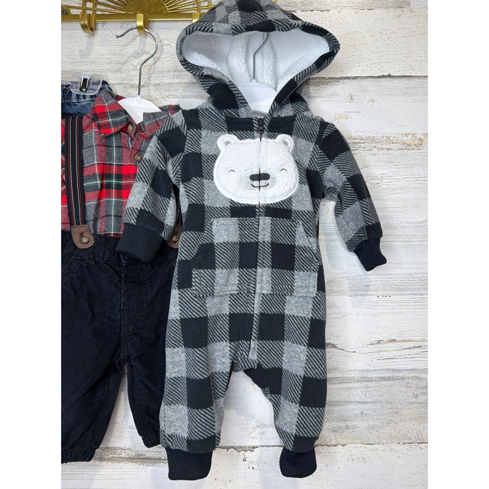Carter's OshKosh Baby Boys 3M Plaid Fleece Denim Bundle CabinCore Warm5