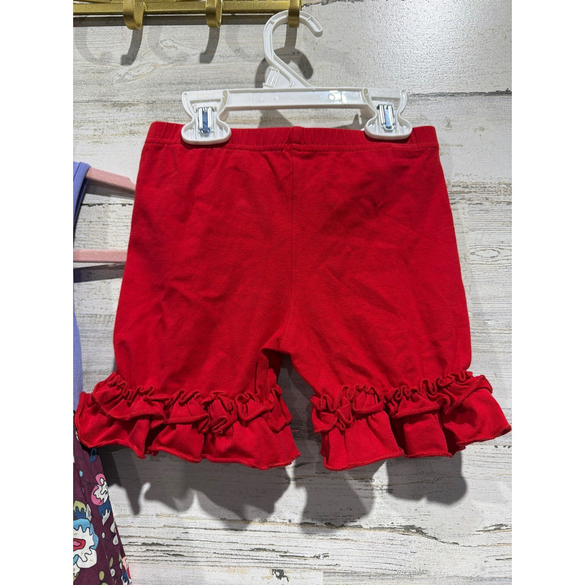 Matilda Jane Tunic Sew Sassy Shorts Girls 8 Purple Red Floral Ruffle Boho EUC7