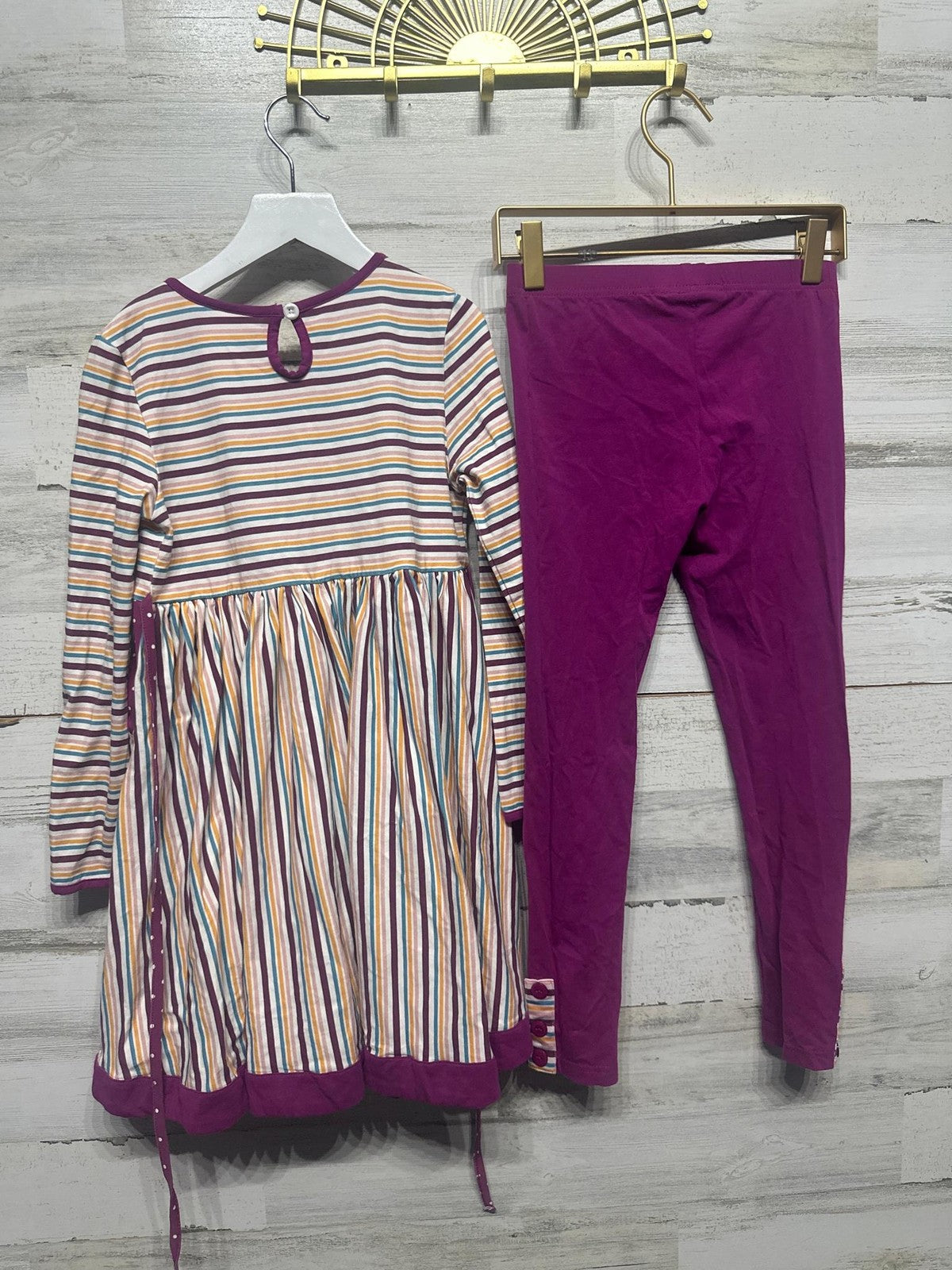 Serendipity Tunic Legging Set Girls 8 Purple Striped Polka Dot Boutique EUC1