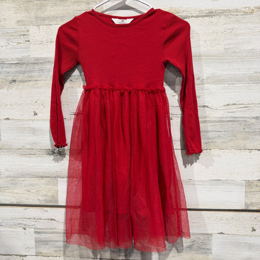 H&M Tulle Skirt Ribbed Dress Girls 6X/7 Red Cotton Blend Holiday Flawed*0