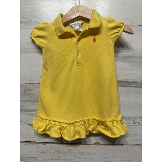 Ralph Lauren Polo Dress Girls 6M Yellow Ruffle Hem Short Sleeve EUC0