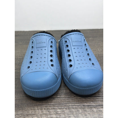 Native Jefferson Sugarlite Mule Kids Size 11 Blue Faux Fur Lined EUC1