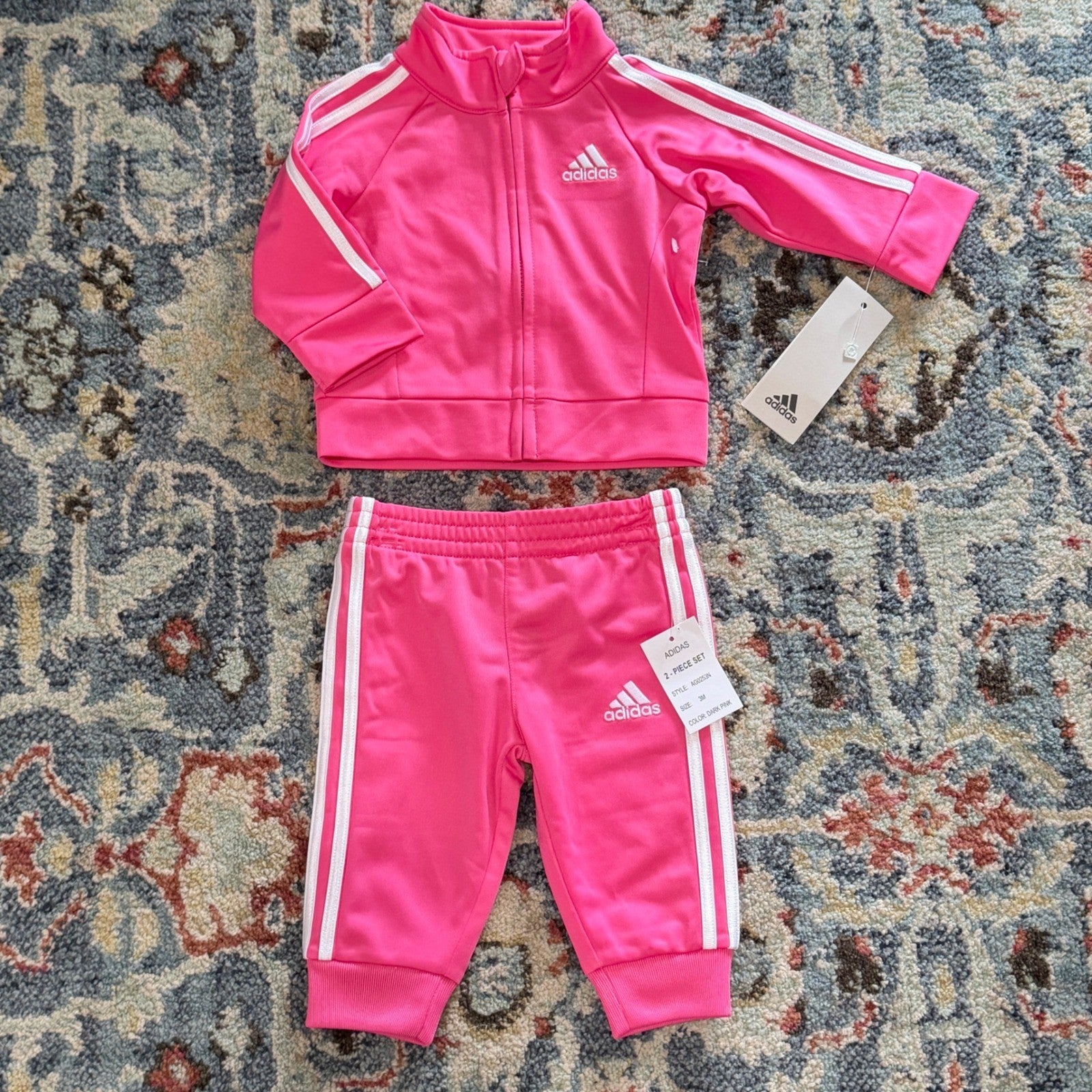 Adidas Tracksuit 2 Piece Set Girls 3M Dark Pink Sporty NWT0