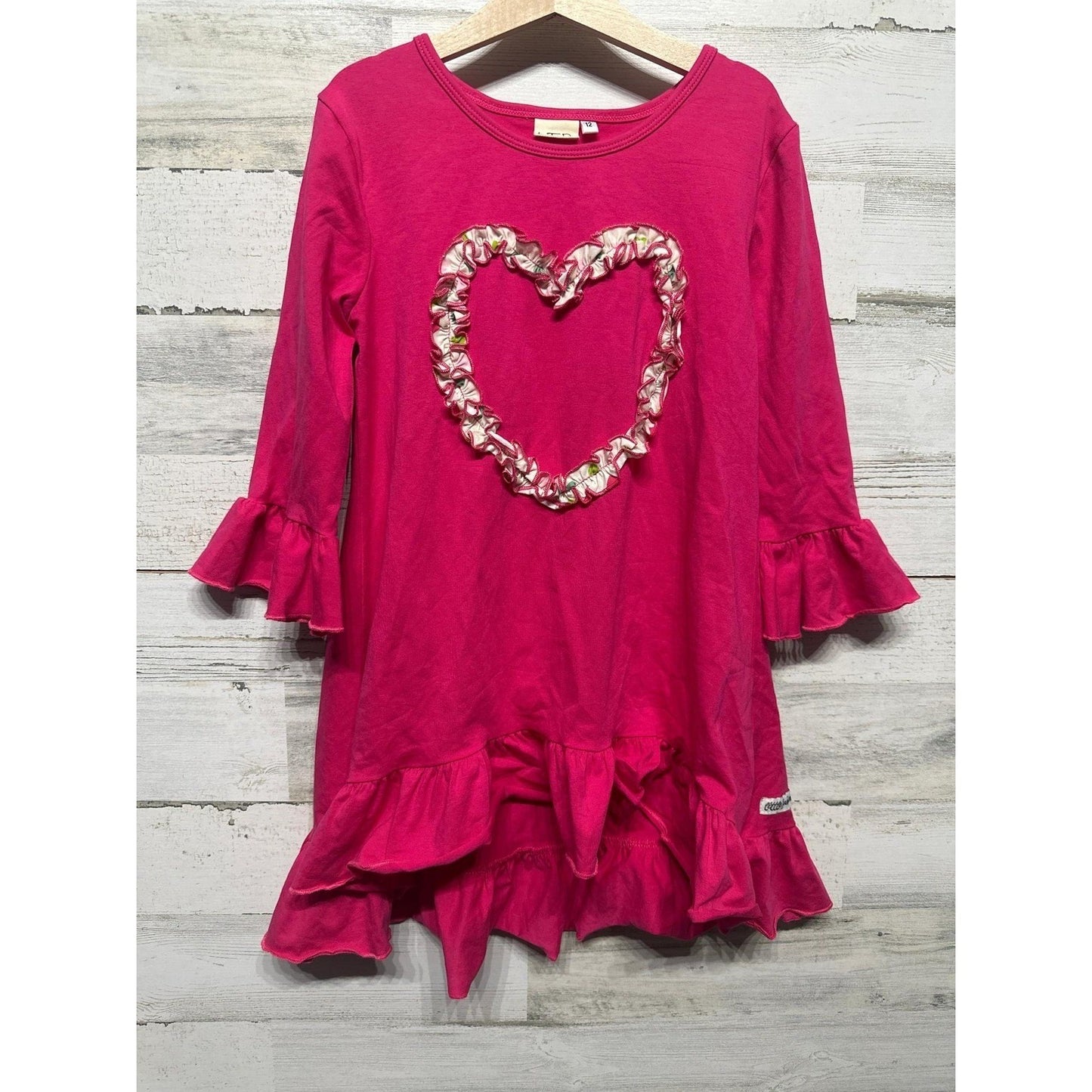 Little Fashionista Boutique Tunic Top Girls 12 Pink Heart Ruffle High Low EUC0