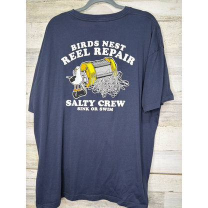 Salty Crew Graphic T-Shirt Men 2XL Navy Birds Nest Reel Repair Fishing EUC5