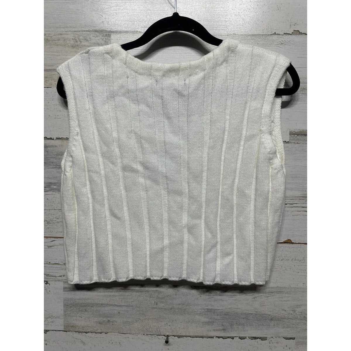 Forever 21 Sweater Vest Women Small White Ribbed Cropped V-Neck Preppy NWT2