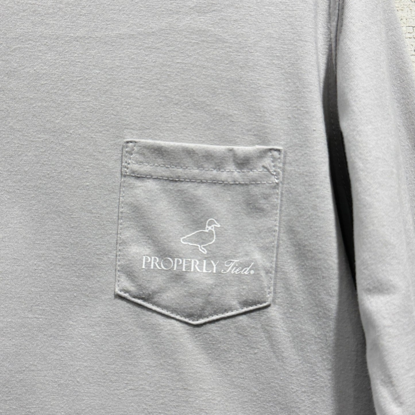 Properly Tied Long Sleeve Shirt Boys 6 Gray Football Pocket Tee Preppy *Flawed1