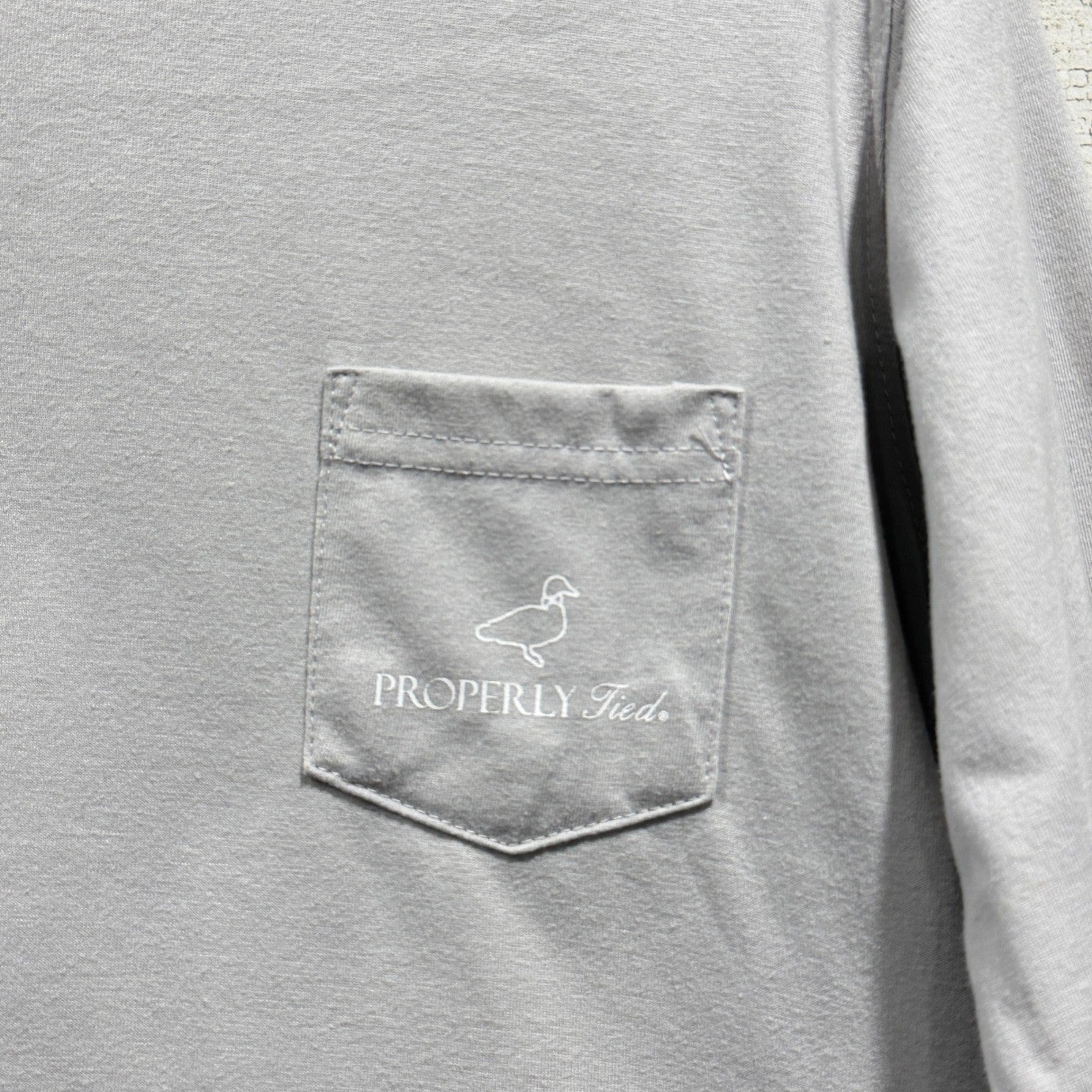 Properly Tied Long Sleeve Shirt Boys 6 Gray Football Pocket Tee Preppy *Flawed1