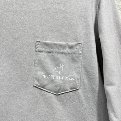 Properly Tied Long Sleeve Shirt Boys 6 Gray Football Pocket Tee Preppy *Flawed1