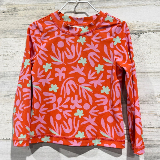 Hanna Andersson Rash Guard Girls Size 4 Orange Pink Floral Swim Top EUC0