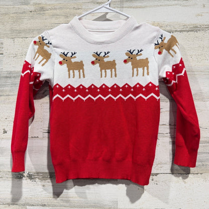 Reindeer Sweater Boys Fits Like 6-7 Red White Fair Isle Holiday EUC0