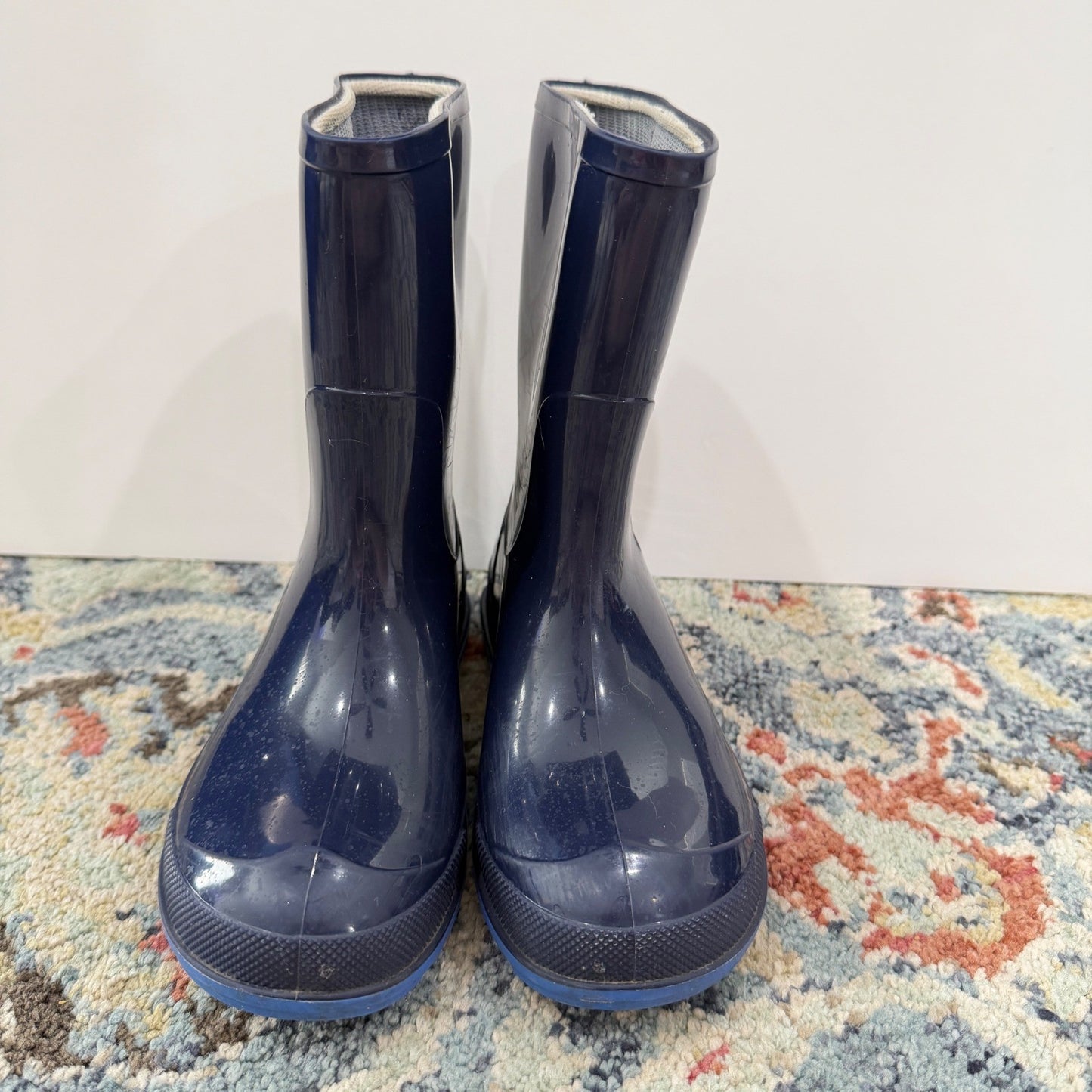 Rain Boots Boys 11-12 Navy Blue Glossy Waterproof GUC1