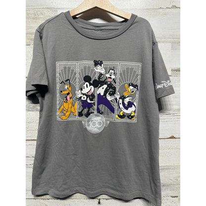 Disney Graphic T-Shirt Youth Medium Gray 100th Anniversary Mickey Goofy EUC0
