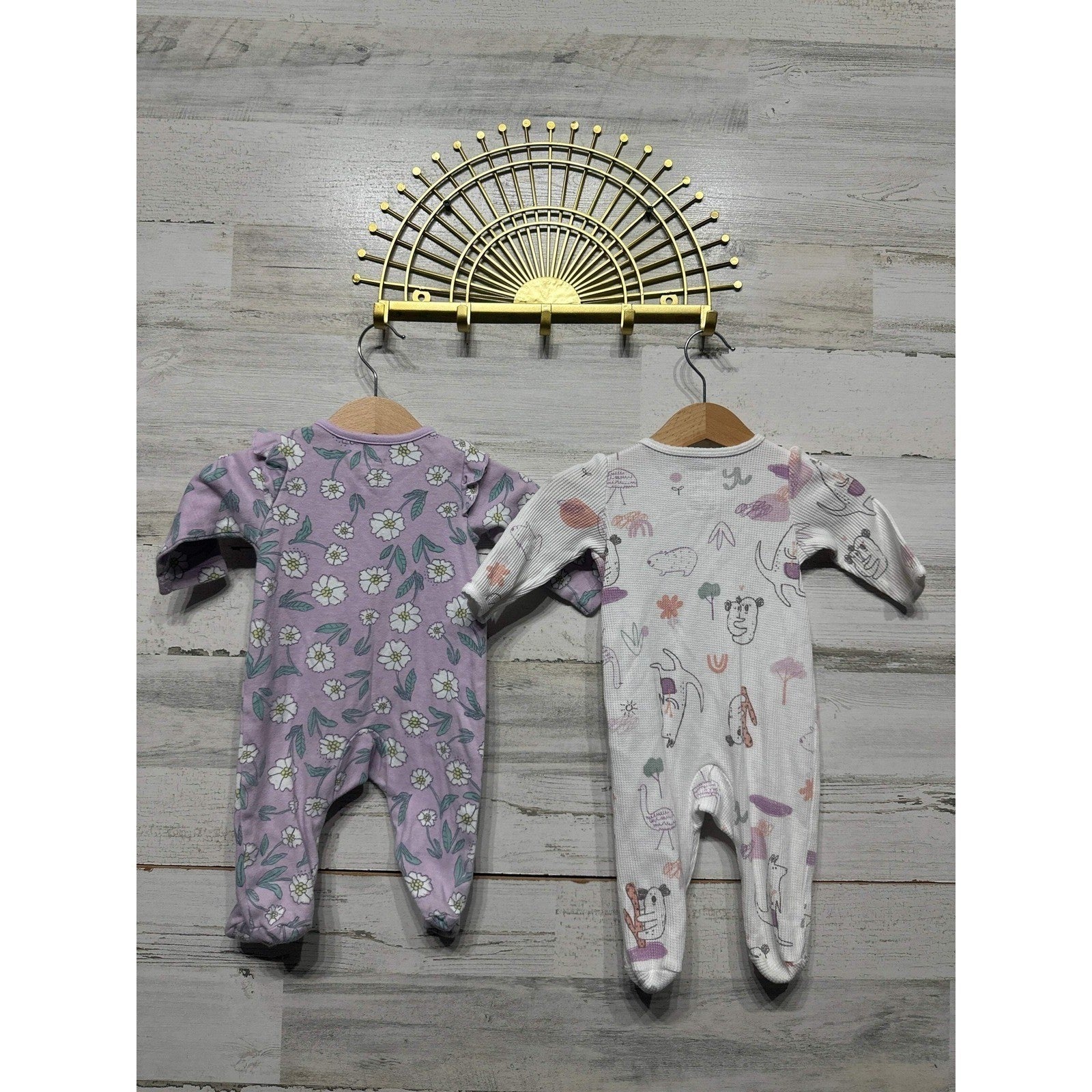 Carter's Footed Sleepers Girls 3M Purple White Floral Animal 2pk EUC3