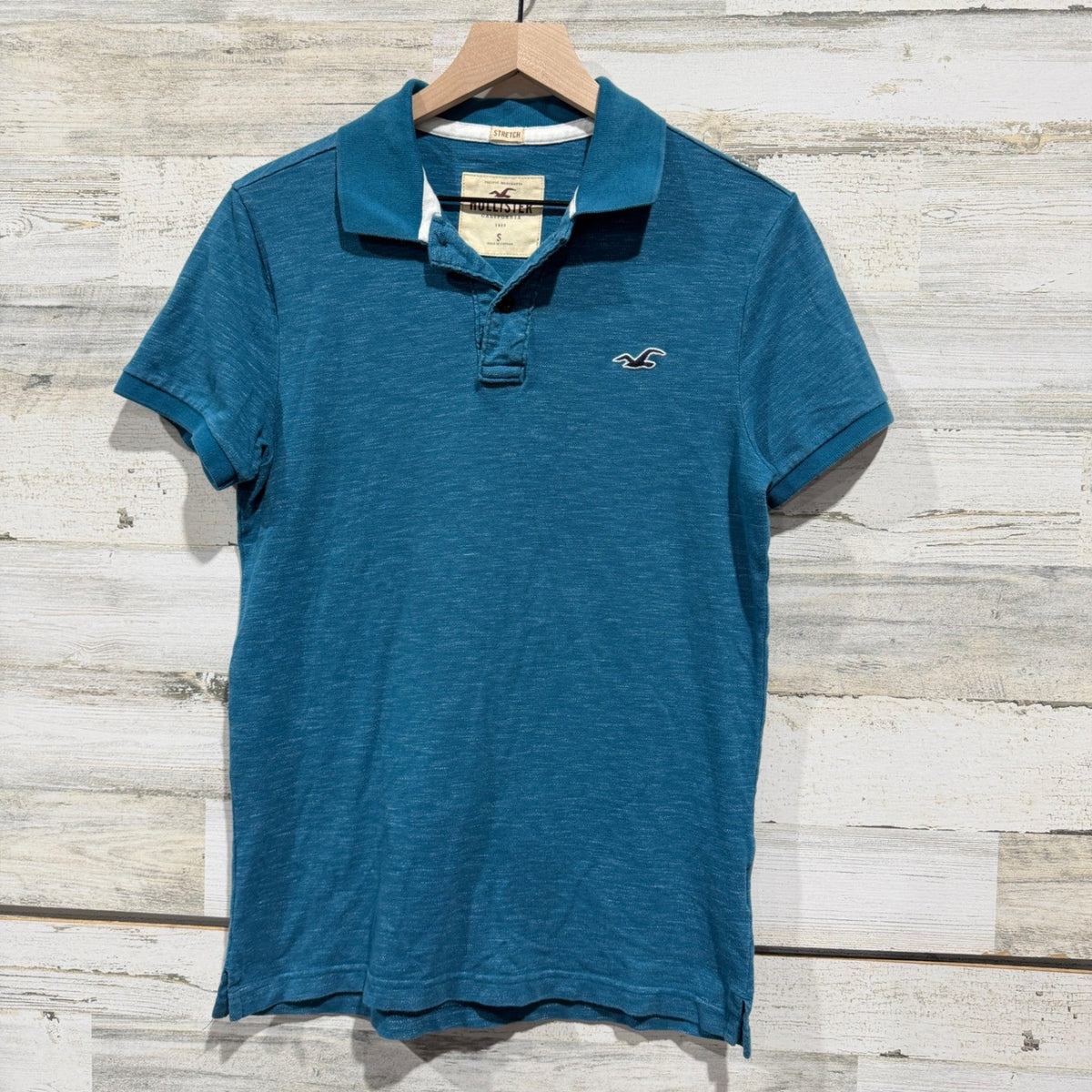 Hollister Stretch Slub Polo Shirt Mens S Teal Cotton Blend Casual Preppy0