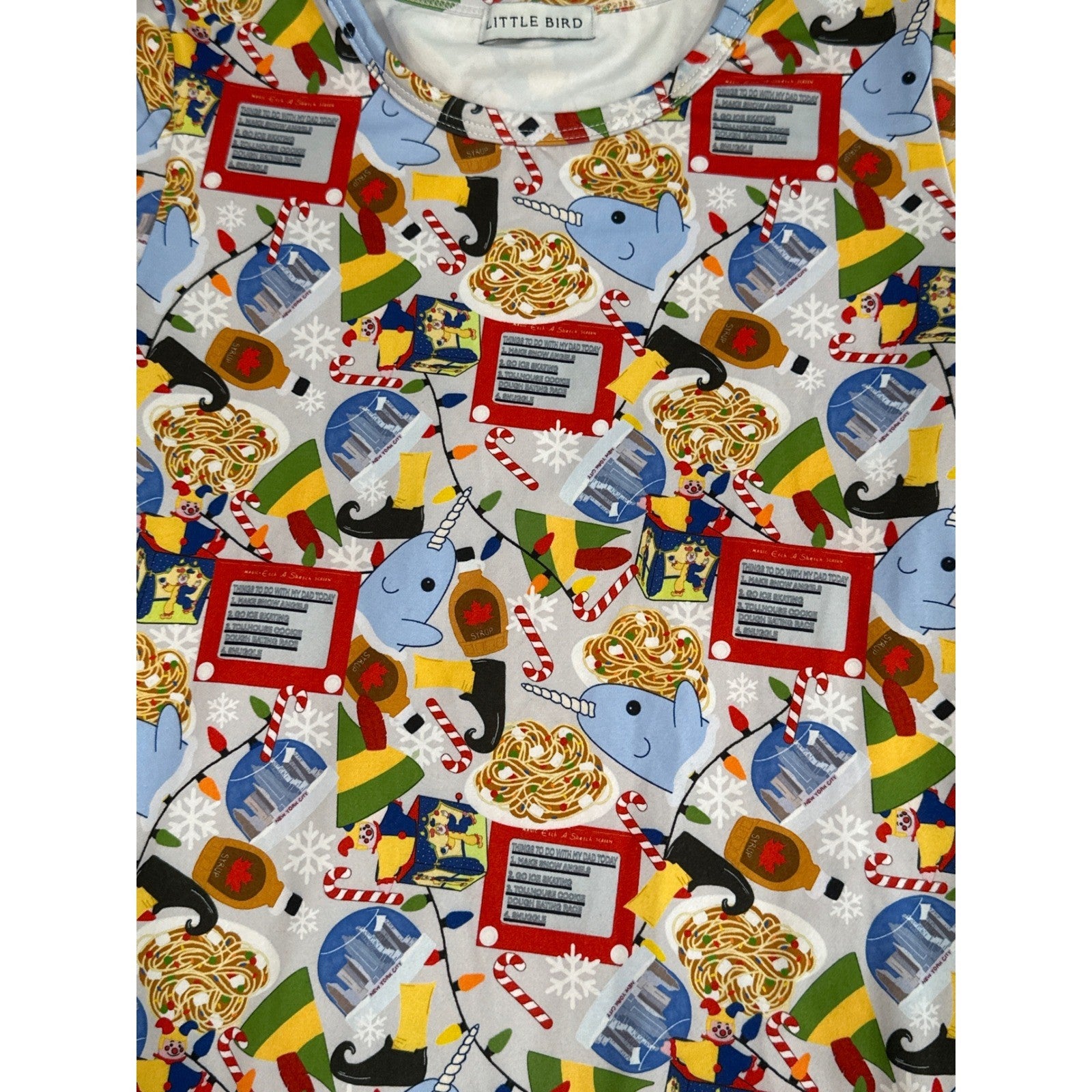Little Bird Pajama Set Kids 9-10 Multicolor Elf Movie Graphic Print EUC1