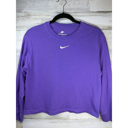 Nike Long Sleeve Tee Women Medium Purple Swoosh Loose Fit Athleisure EUC0