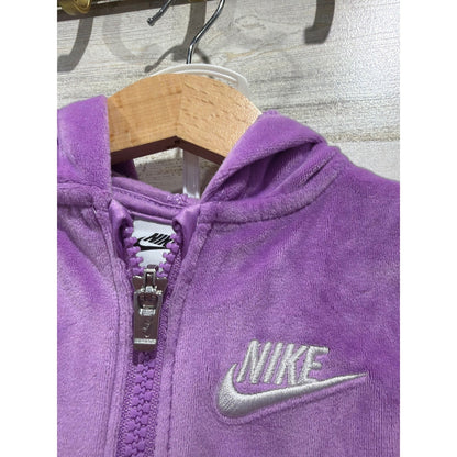 Nike Velour Tracksuit Girls 12M Purple Hooded Jogger Set Sporty EUC1