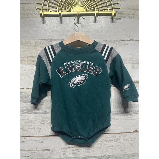 NFL Philadelphia Eagles Bodysuit Kids 18m Green Waffle Knit Long Sleeve EUC0