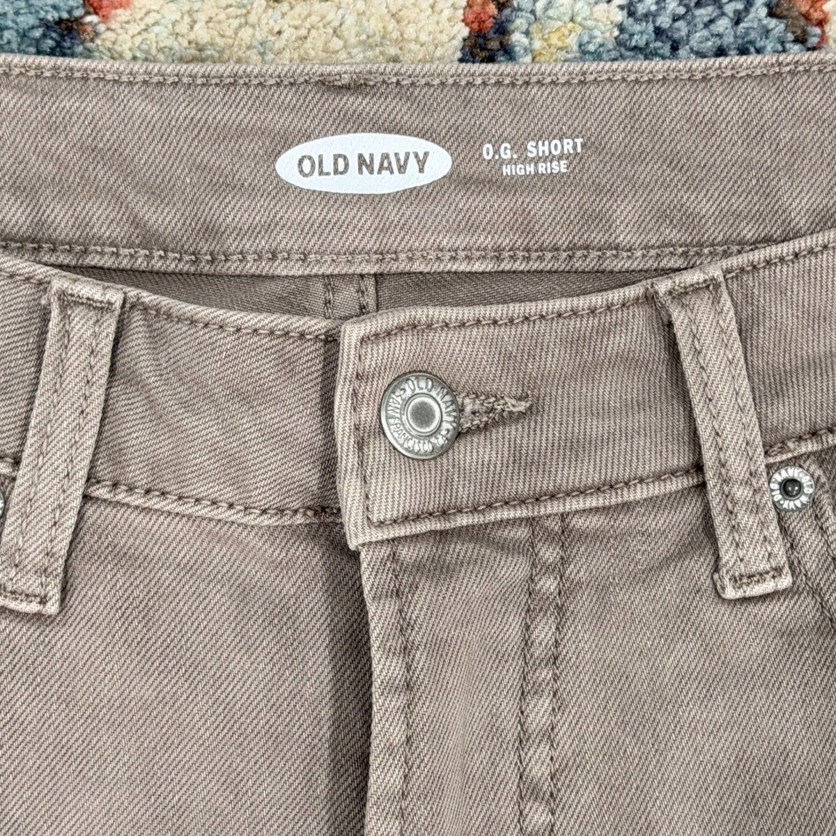 Old Navy OG Shorts Women 12 Taupe High Rise Rolled Hem Stretch Casual EUC1