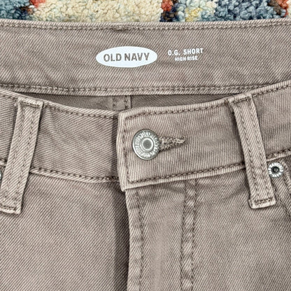 Old Navy OG Shorts Women 12 Taupe High Rise Rolled Hem Stretch Casual EUC1