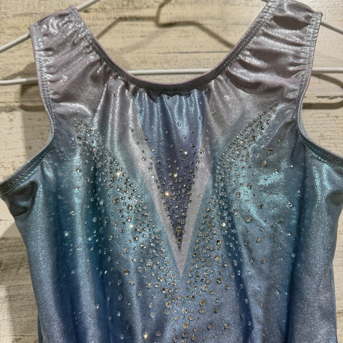 Destira Ombre Rhinestone Leotard Girls Child's Small Blue Purple Sparkle EUC1