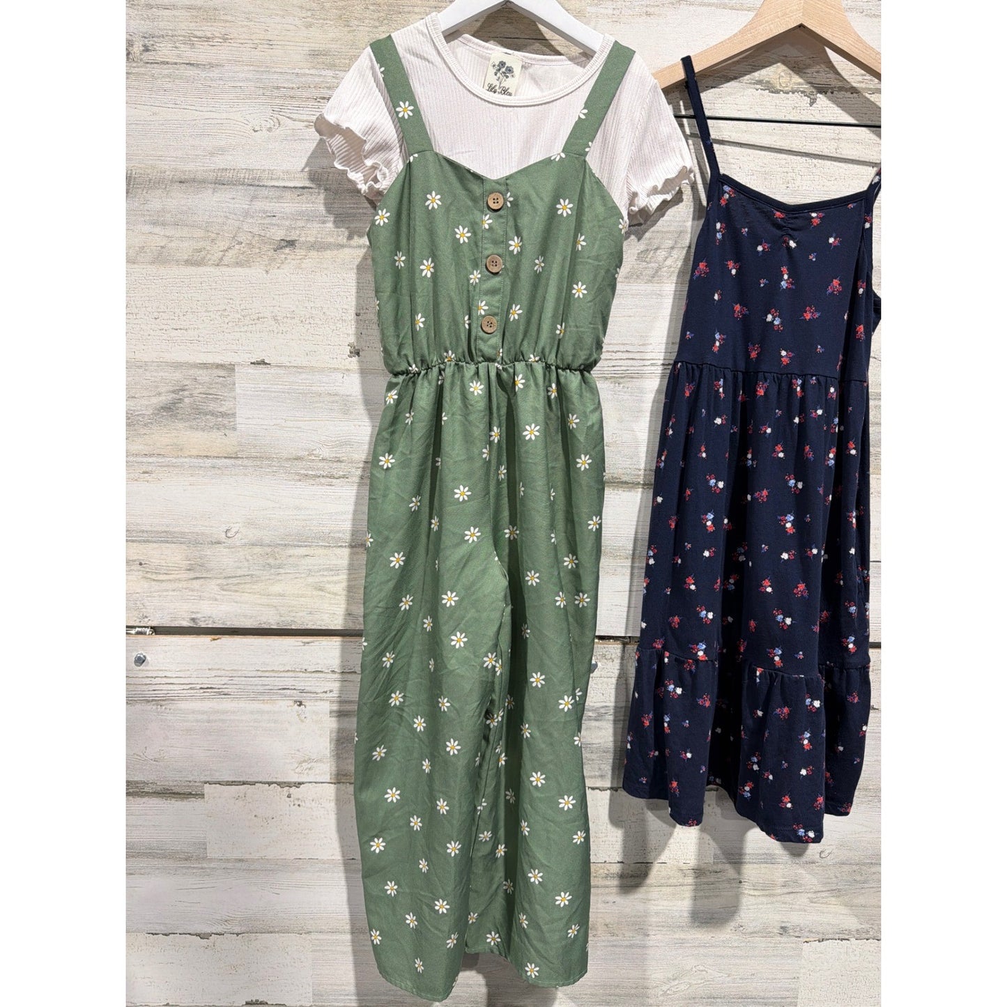 Lily Bleu Old Navy Girls Size 10 Green Navy Pink Floral Jumpsuit Dress Top EUC3