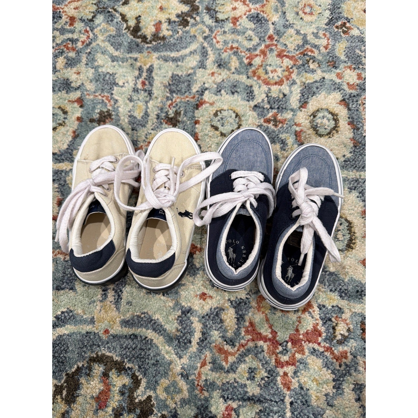 Polo Ralph Lauren Sneakers Boys Size 12 Blue Cream Canvas Bundle GUC3