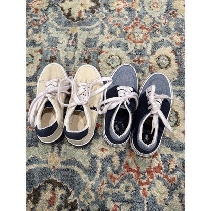 Polo Ralph Lauren Sneakers Boys Size 12 Blue Cream Canvas Bundle GUC3