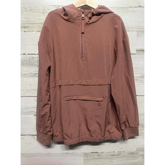 GB Girls Windbreaker Kids Size L Mauve Half Zip Hooded Anorak Jacket EUC0