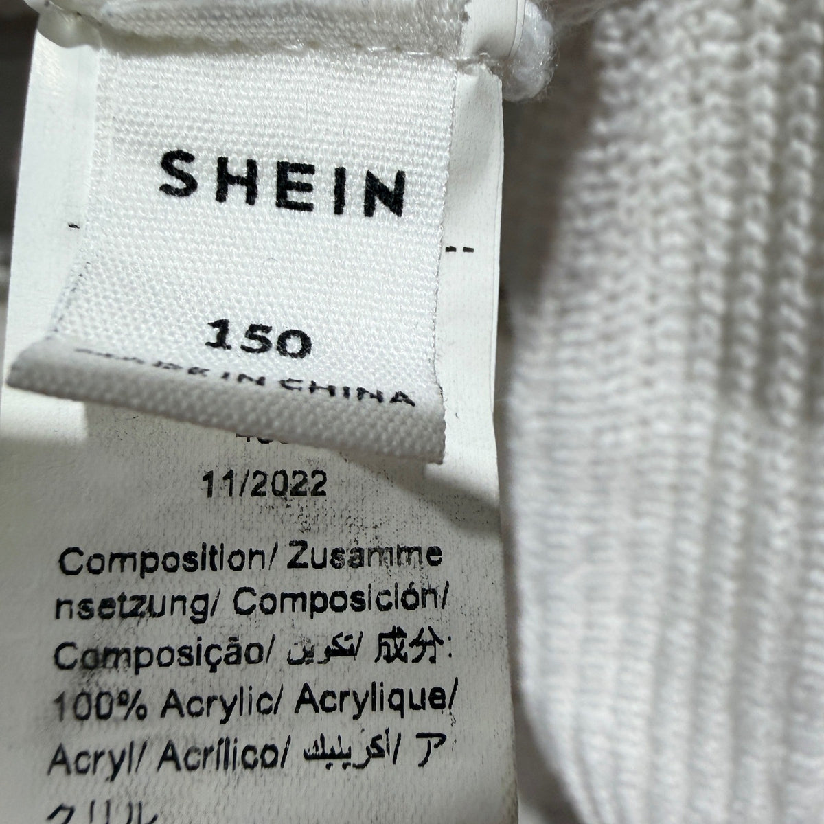 SHEIN Turtleneck Cropped Sweater Girls 12 (150) White Ribbed Knit Winter EUC2