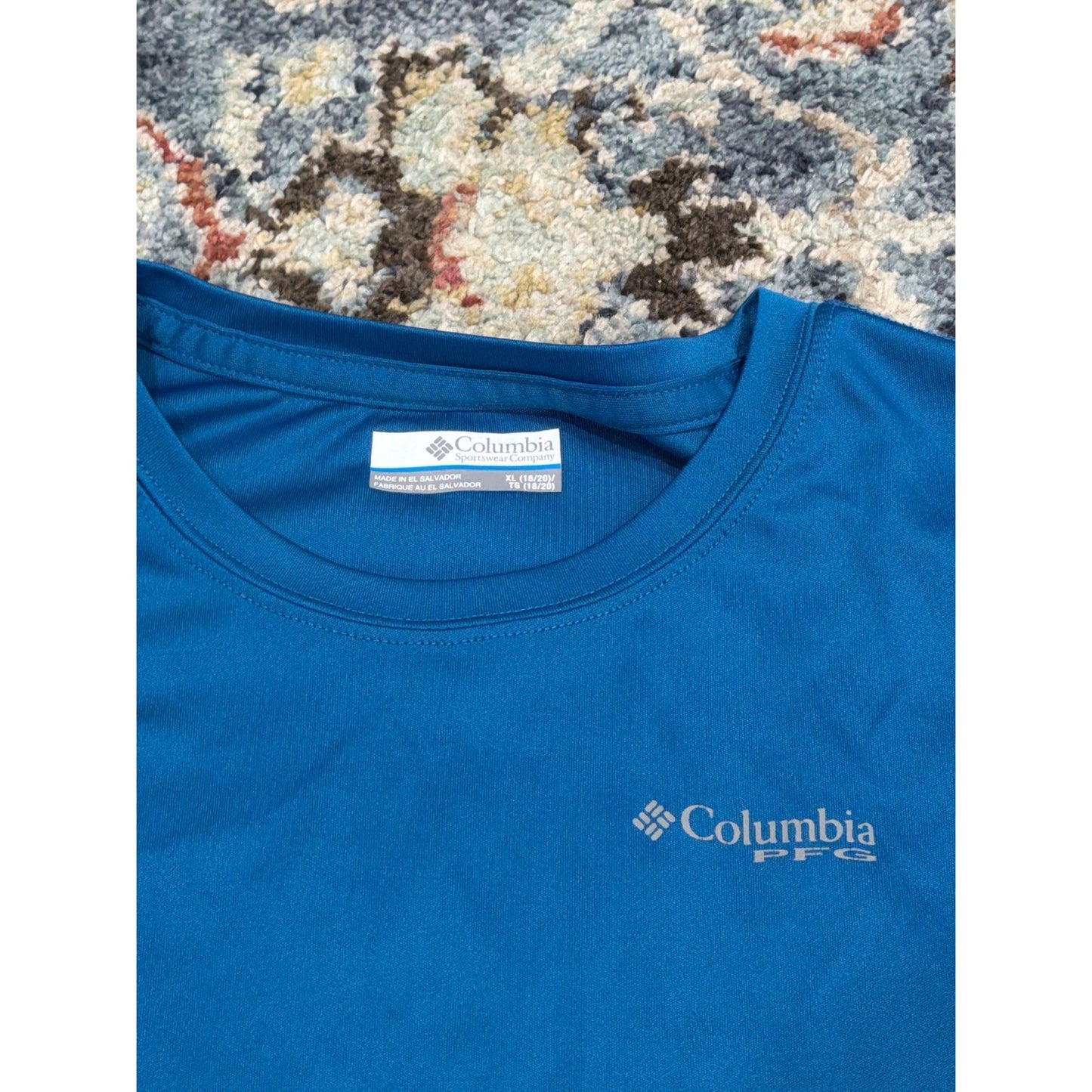 Columbia T-Shirt Boys XL 18/20 Blue PFG Performance Short Sleeve EUC1