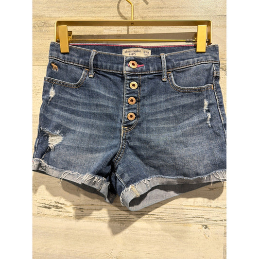 Abercrombie Denim Shorts Girls 13/14 Blue Distressed Button Fly EUC0