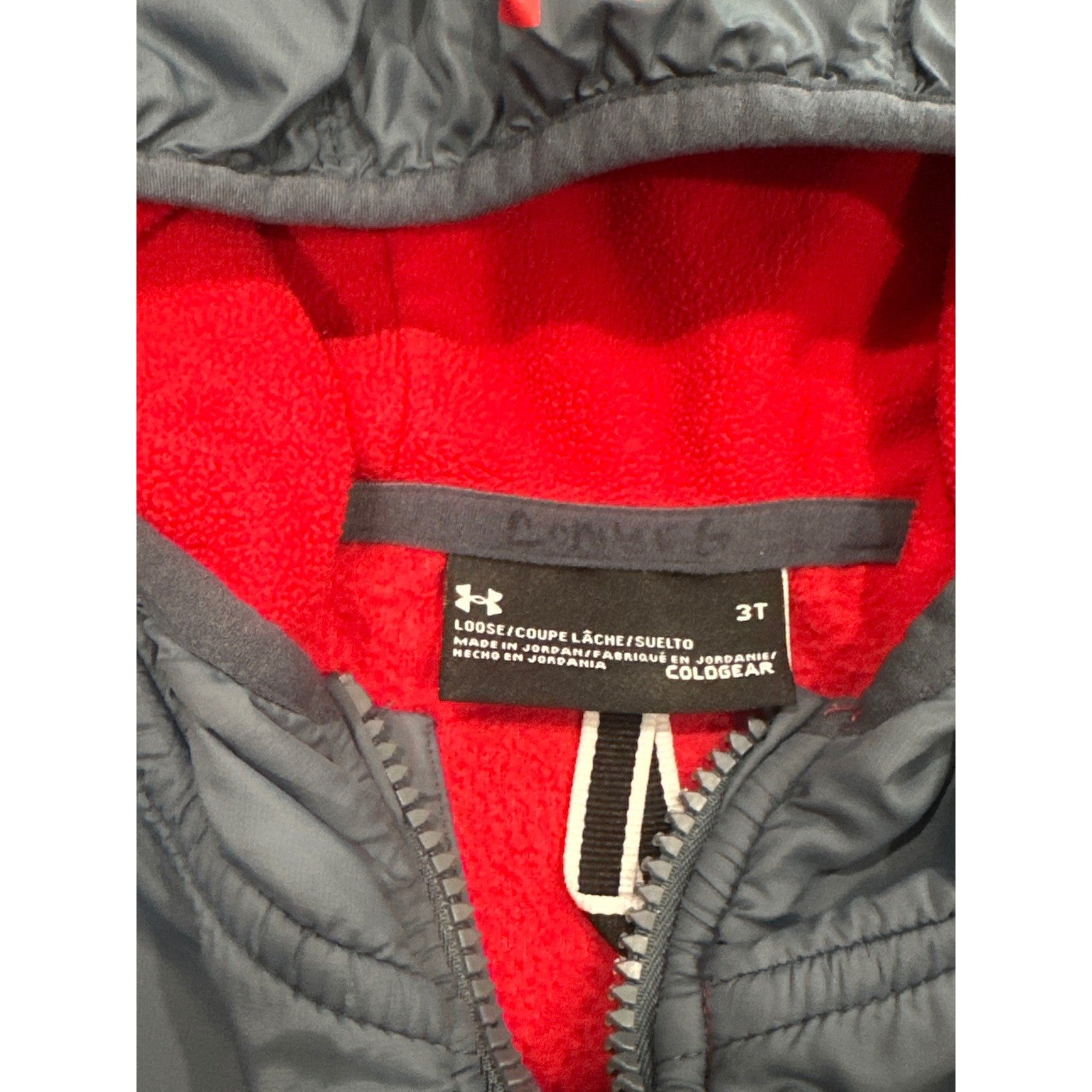 Under Armour Hooded Fleece Jacket Toddler 3T Red Grey Colorblock *Flawed2