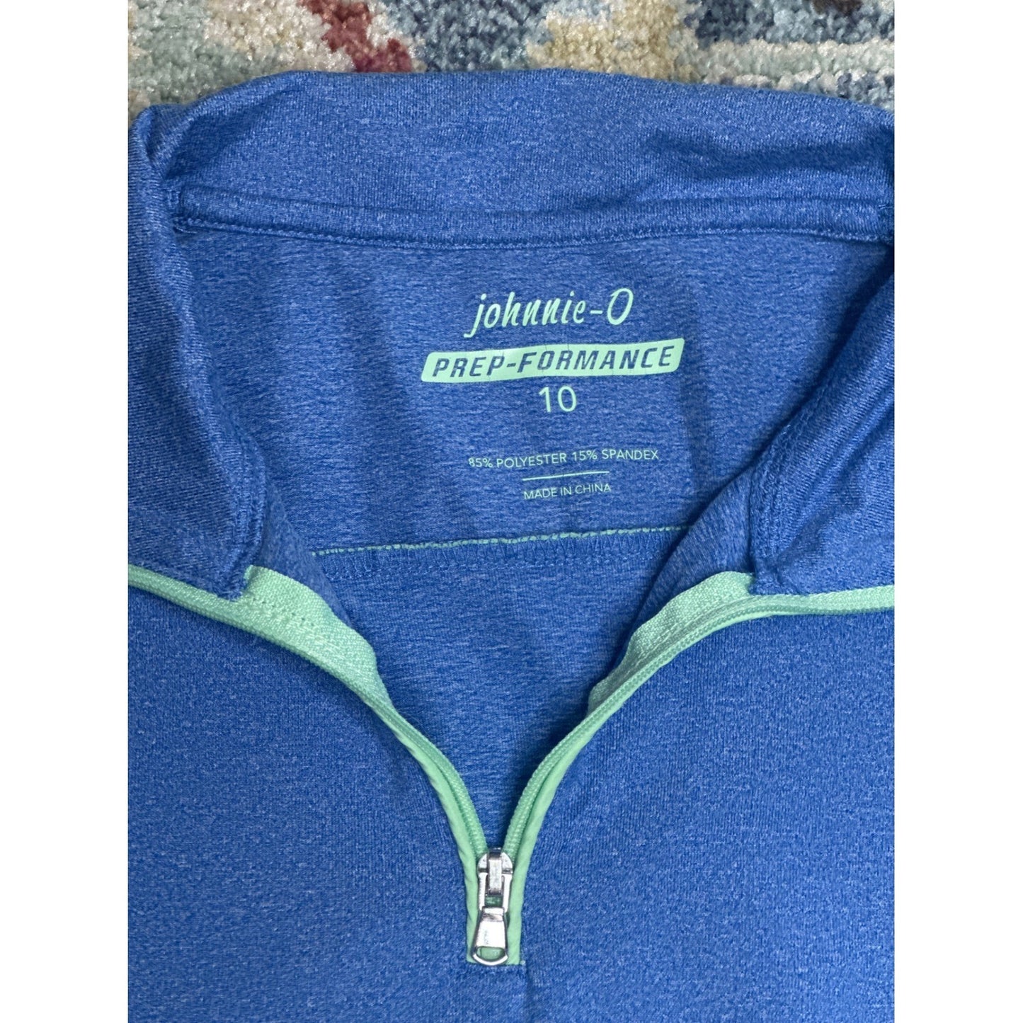 Johnnie-O Prep-Formance Pullover Boys 10 Blue 1/4 Zip Heathered EUC1