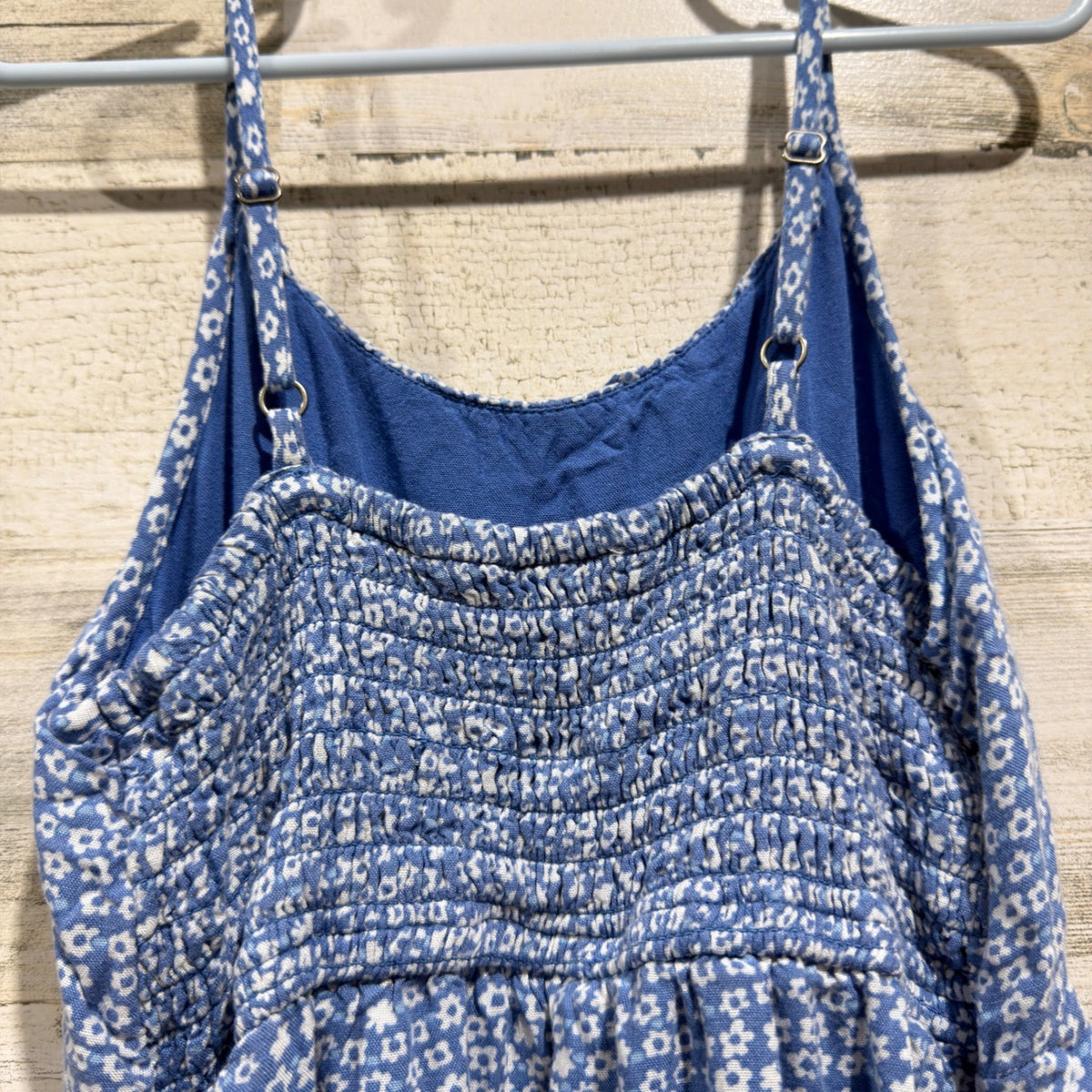 Abercrombie Kids Smocked Floral Cami Dress Girls 7/8 Blue Viscose Boho EUC4