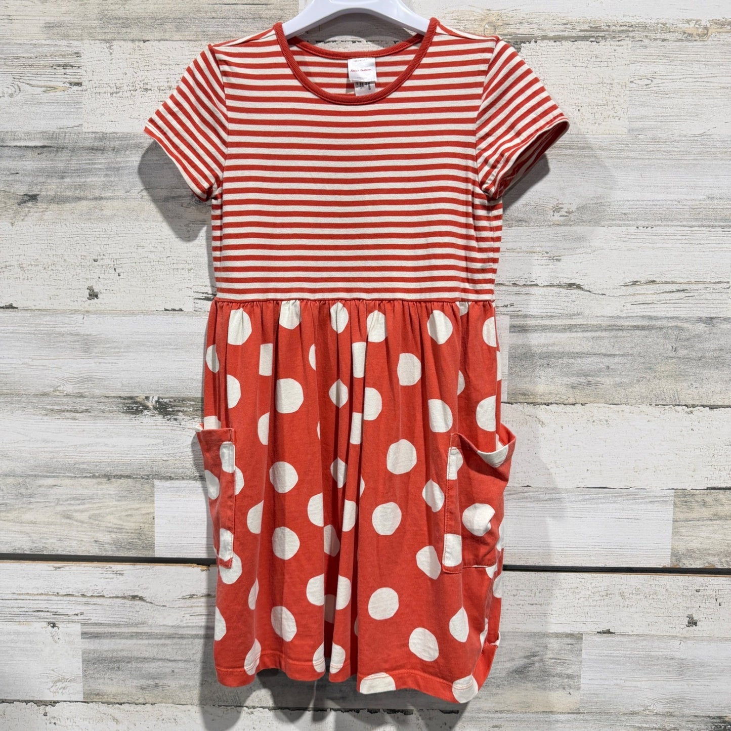 Hanna Andersson Dress Girls 10 Red Striped Polka Dot Pocket Play Scandi GUC0