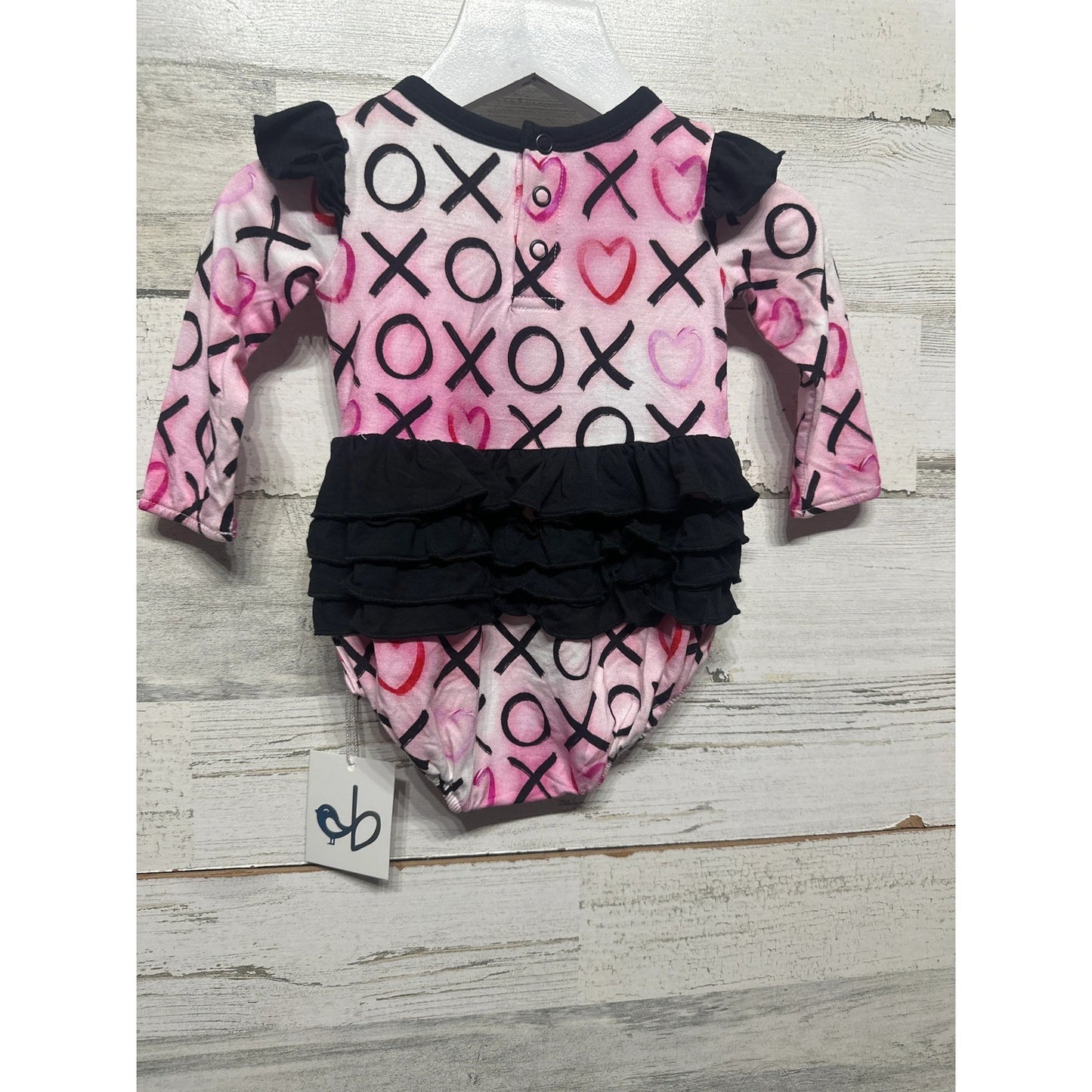 Birdie Bean Romper Baby Girls 0-3m Pink XOXO Heart Ruffle Bamboo NWT2