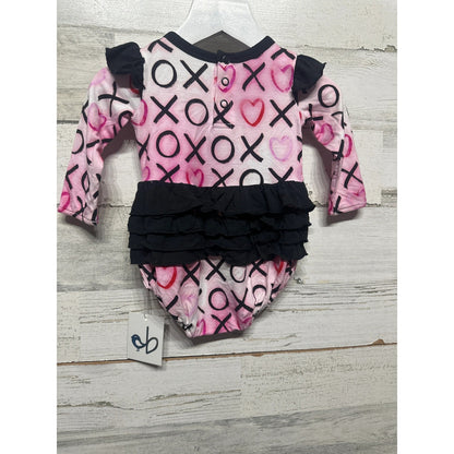 Birdie Bean Romper Baby Girls 0-3m Pink XOXO Heart Ruffle Bamboo NWT2